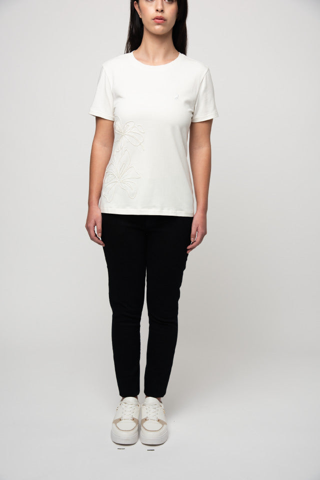 Polo Women Bella Short Sleeve Embroidered T Shirt Off White