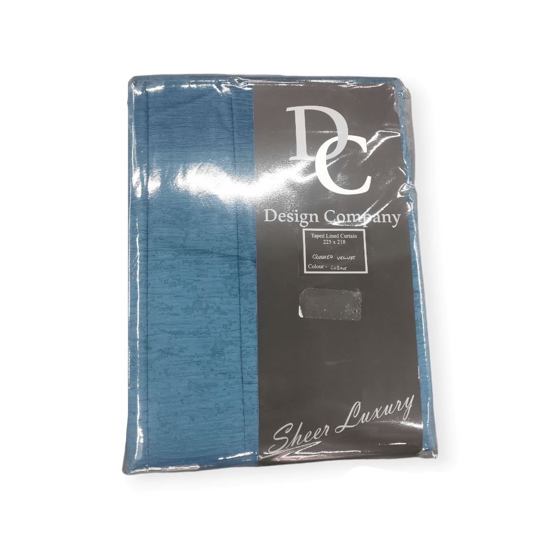 KUBU TAPED CURTAIN DC Crushed Velvet Taped Lined Curtain Ready To Hang 225 x 218cm Cobalt (7436942442585)