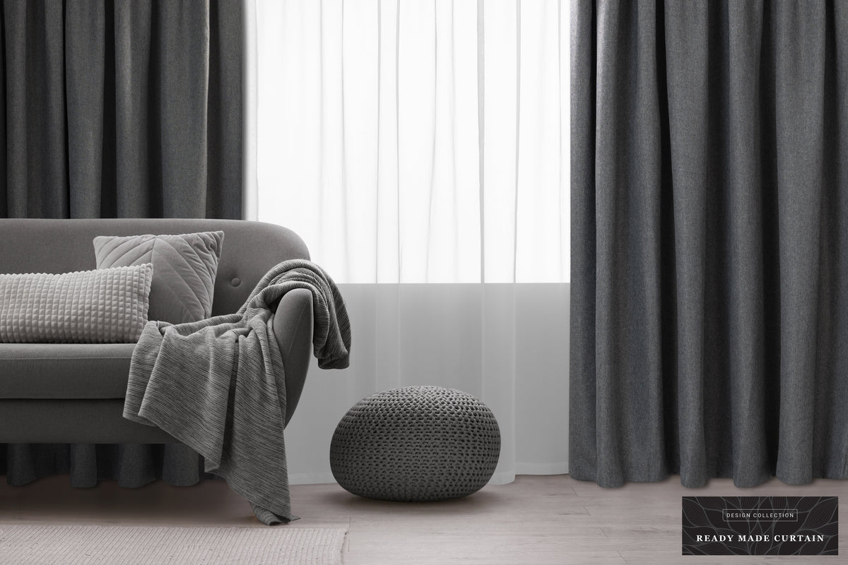 KUBU TAPED CURTAIN Kubu Jacquard Blockout Taped Curtain Ready To Hang Charcoal (7475919323225)