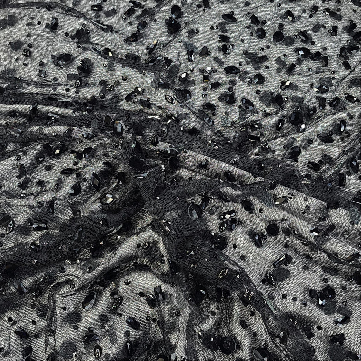 LACE Bridal Party Dresses Beaded Stone Lace Fabric Black 120cm (7308666404953)