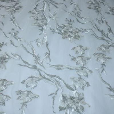 LACE Dress Fabric White And Silver Crystal Evening Couture Lace 130 (7780312744025)