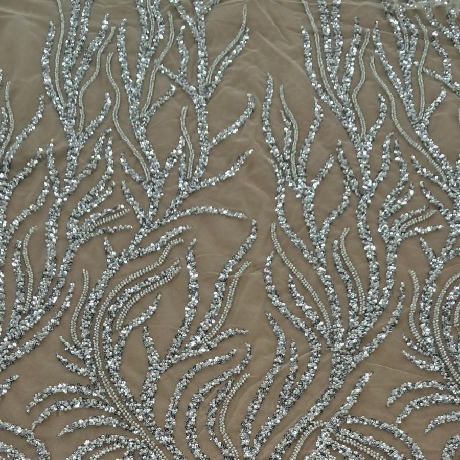 LACE Dress Fabrics Almond Silver Gisele Sequin 150cm (7802260586585)