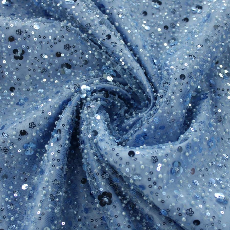 LACE Dress Fabrics Blue Hollywood Sequins 150cm (7819472109657)