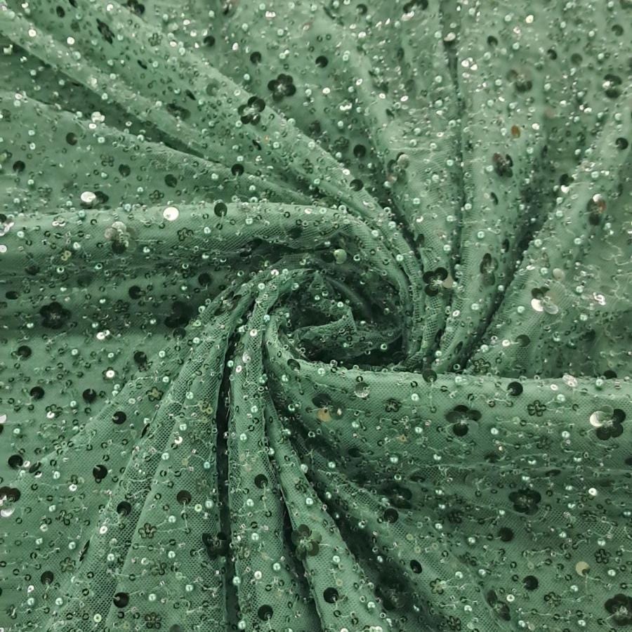 LACE Dress Fabrics Bottle Green Hollywood Sequins 150cm (7819472109657)