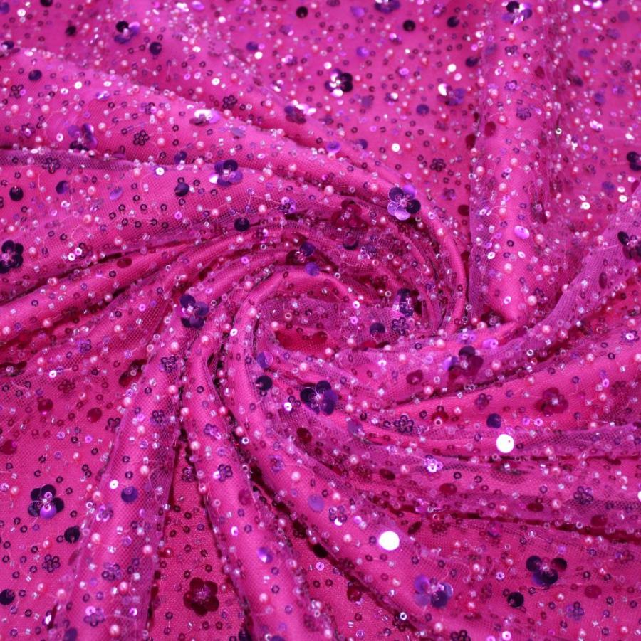 LACE Dress Fabrics Cerise Hollywood Sequins 150cm (7819472109657)