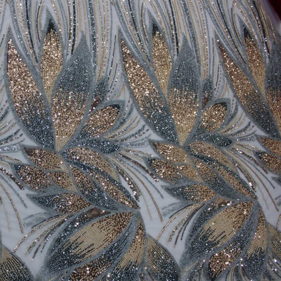 LACE Dress Fabrics Grey Nadia Beaded Lace 150cm (7813398790233)