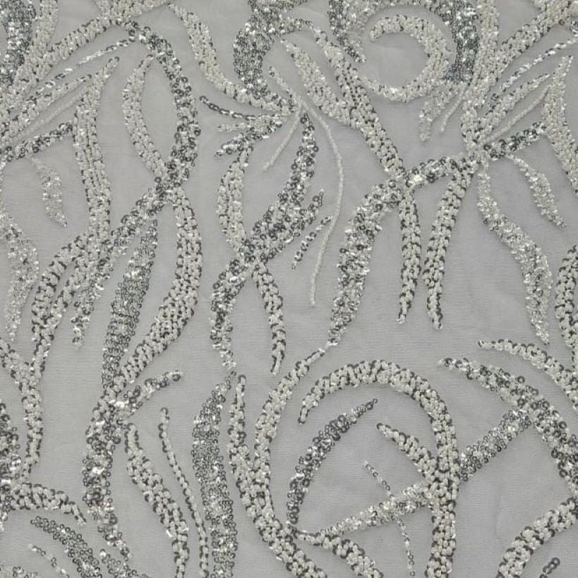 LACE Dress Fabrics Harriett Evening Lace White Sliver 130cm (7781398118489)