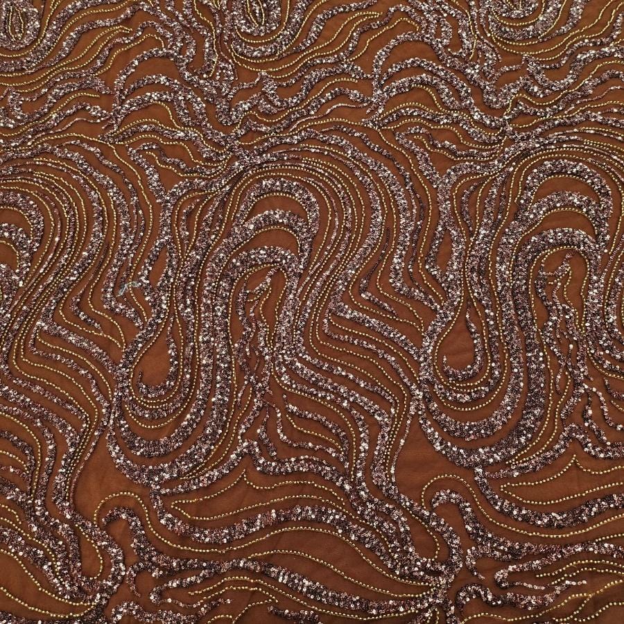 LACE Dress Fabrics Leather Bronze Delevingne Sequin 150cm (7799215390809)