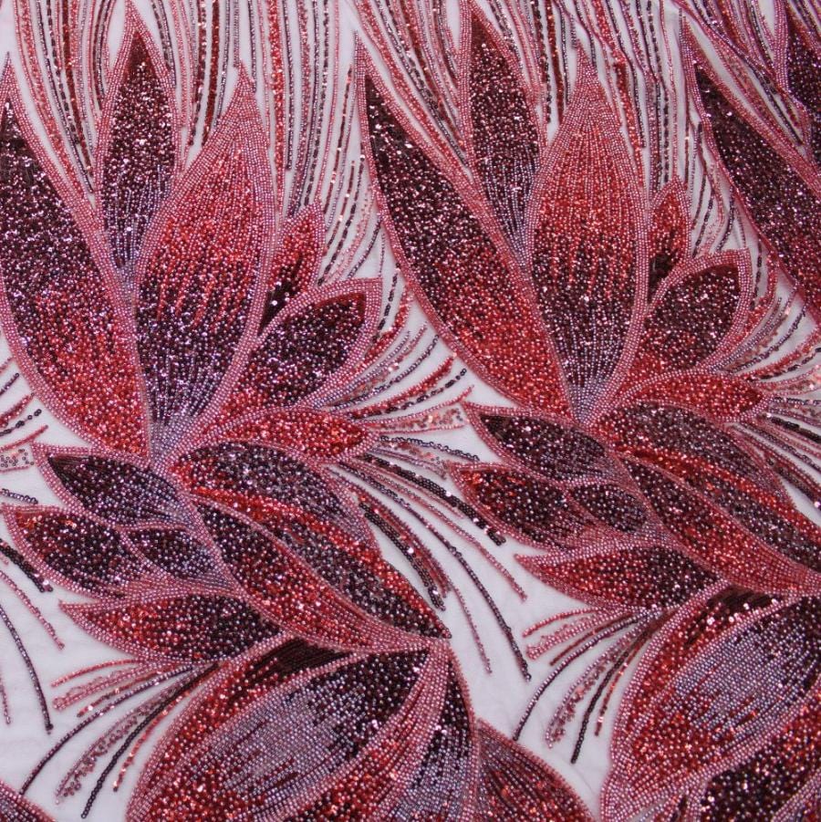 LACE Dress Fabrics Maroon Nadia Beaded Lace 150cm (7813398790233)