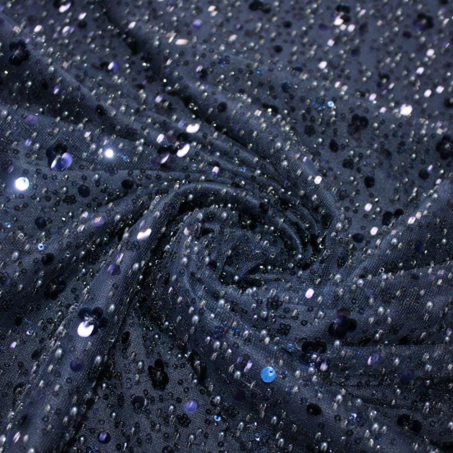 LACE Dress Fabrics Navy Hollywood Sequins 150cm (7819472109657)