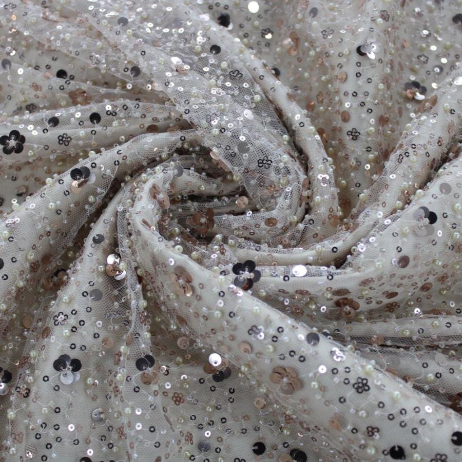 LACE Dress Fabrics Nude Hollywood Sequins 150cm (7819472109657)