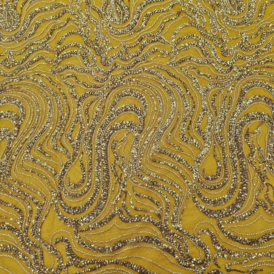 LACE Dress Fabrics Old Gold Delevingne Sequin 150cm (7799215390809)