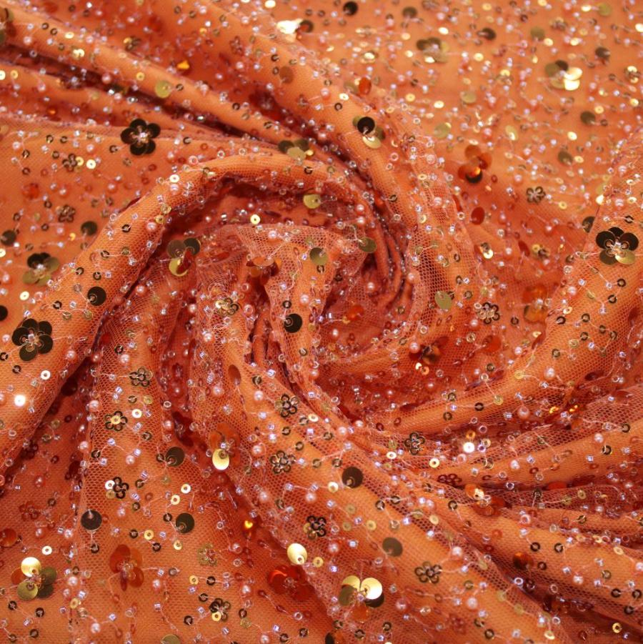 LACE Dress Fabrics Orange Hollywood Sequins 150cm (7819472109657)