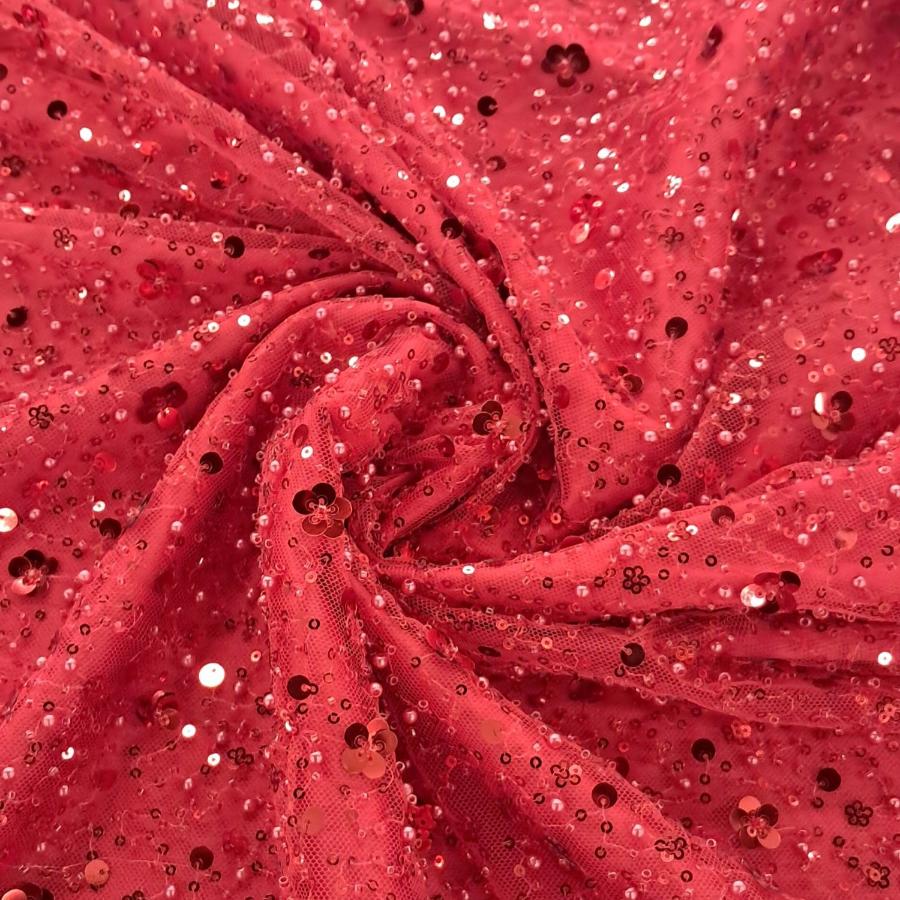 LACE Dress Fabrics Red Hollywood Sequins 150cm (7819472109657)