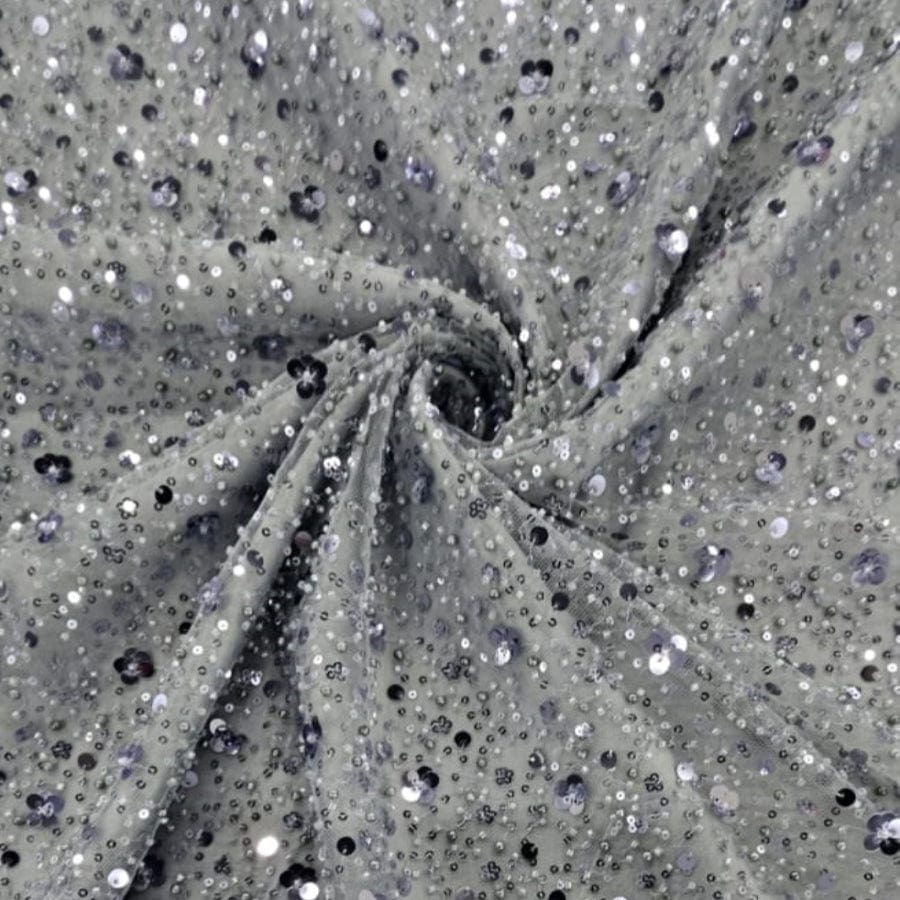LACE Dress Fabrics Silver Hollywood Sequins 150cm