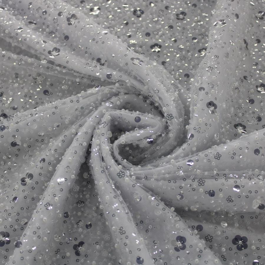 LACE Dress Fabrics White Hollywood Sequins 150cm (7819472109657)