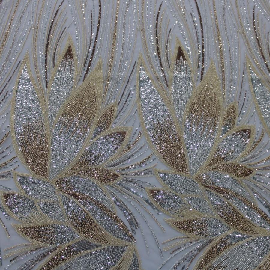 LACE Dress Fabrics White Nadia Beaded Lace 150cm (7813398790233)