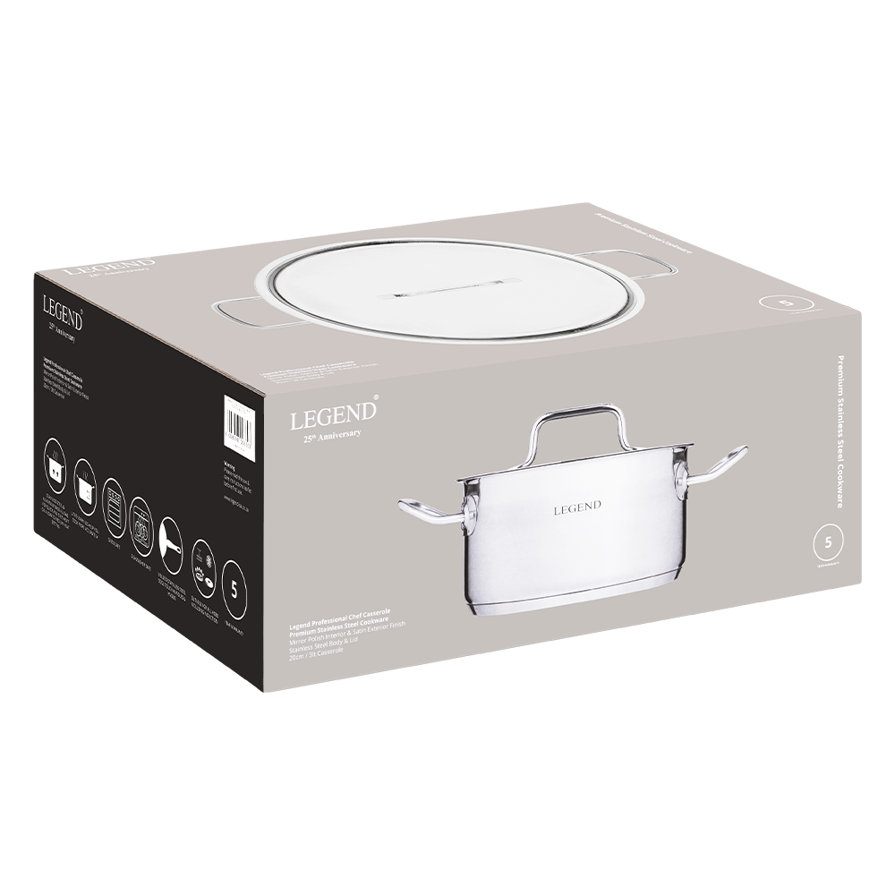 Legend POTS Legend Prof Chef Stainless Steel 20cm 3lt Casserole (7294957027417)