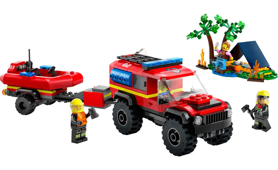 LEGO® City 4x4 Fire Engine with Rescue Boat Building Toy Cars 301 Pieces 60412