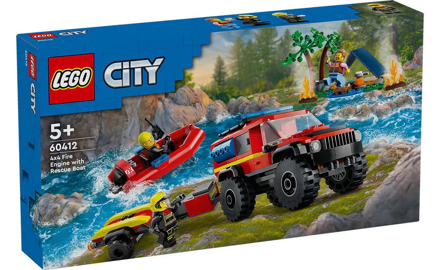 LEGO® City 4x4 Fire Engine with Rescue Boat Building Toy Cars 301 Pieces 60412