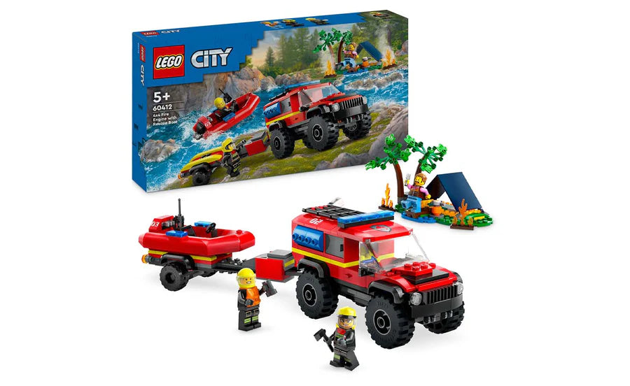 LEGO® City 4x4 Fire Engine with Rescue Boat Building Toy Cars 301 Pieces 60412