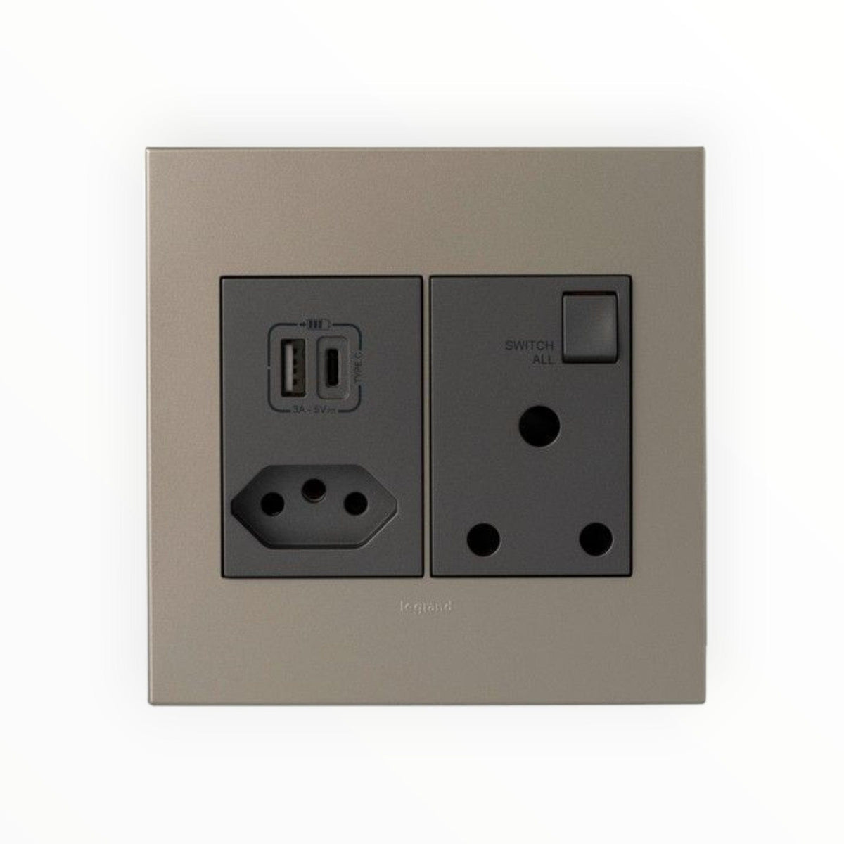Legrand Plug Legrand Arteor  RSA Sockets + Type A & C USB Monobloc 4x4 Champagne/Magnesium PMONU44MCH