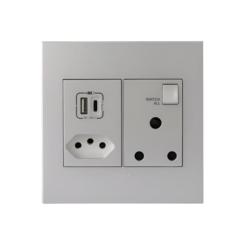 Legrand plugs Legrand Arteor Combo 164/1 & 164-2 & USB A&C 4x4 Soft Aluminium PMONU44SASA