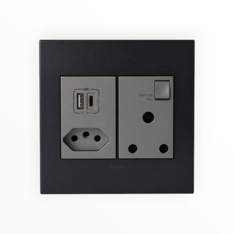 Legrand PLUGS Legrand Arteor New RSA Sockets+ Type A&C USB Monobloc 4x4 Graphite PMONU44MGP