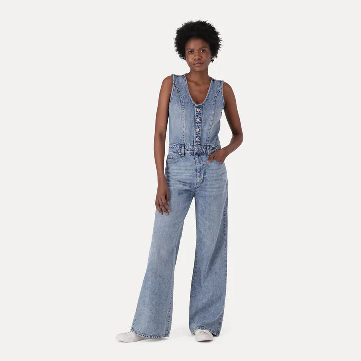 Levis JumpSuit Levi's Women'S Denim Wide-Leg Jumpsuit Med Indigo Worn In 001BT0000