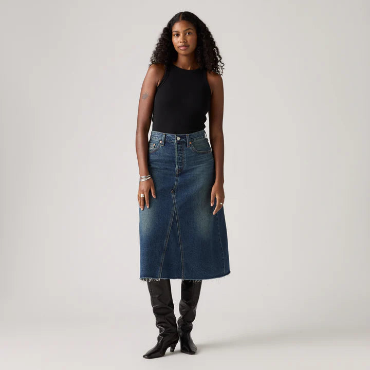 Levis Skirt Levi's Women'S High-Rise A-Line Decon Skirt Dark Indigo Worn In 0016D-0001