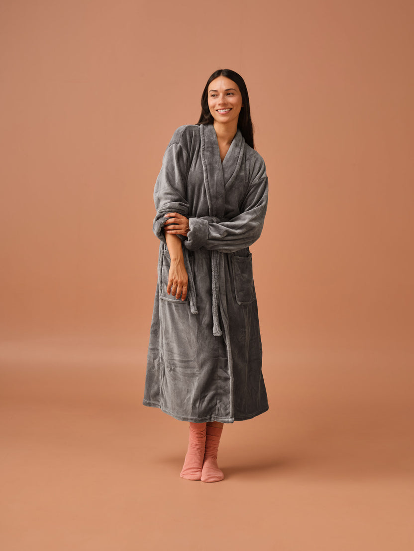 Linen House Bathrobe Plush Charcoal Robe