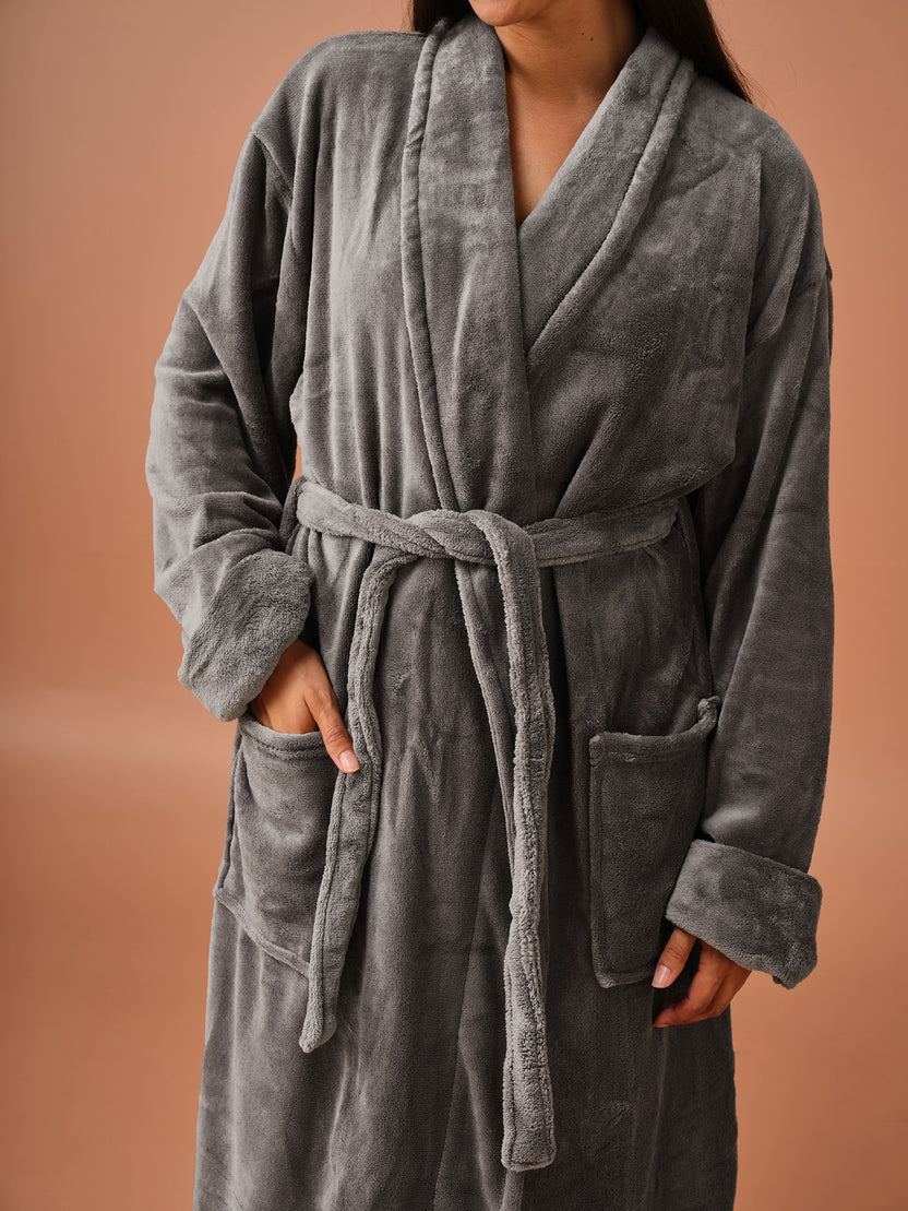 Linen House Bathrobe Plush Charcoal Robe