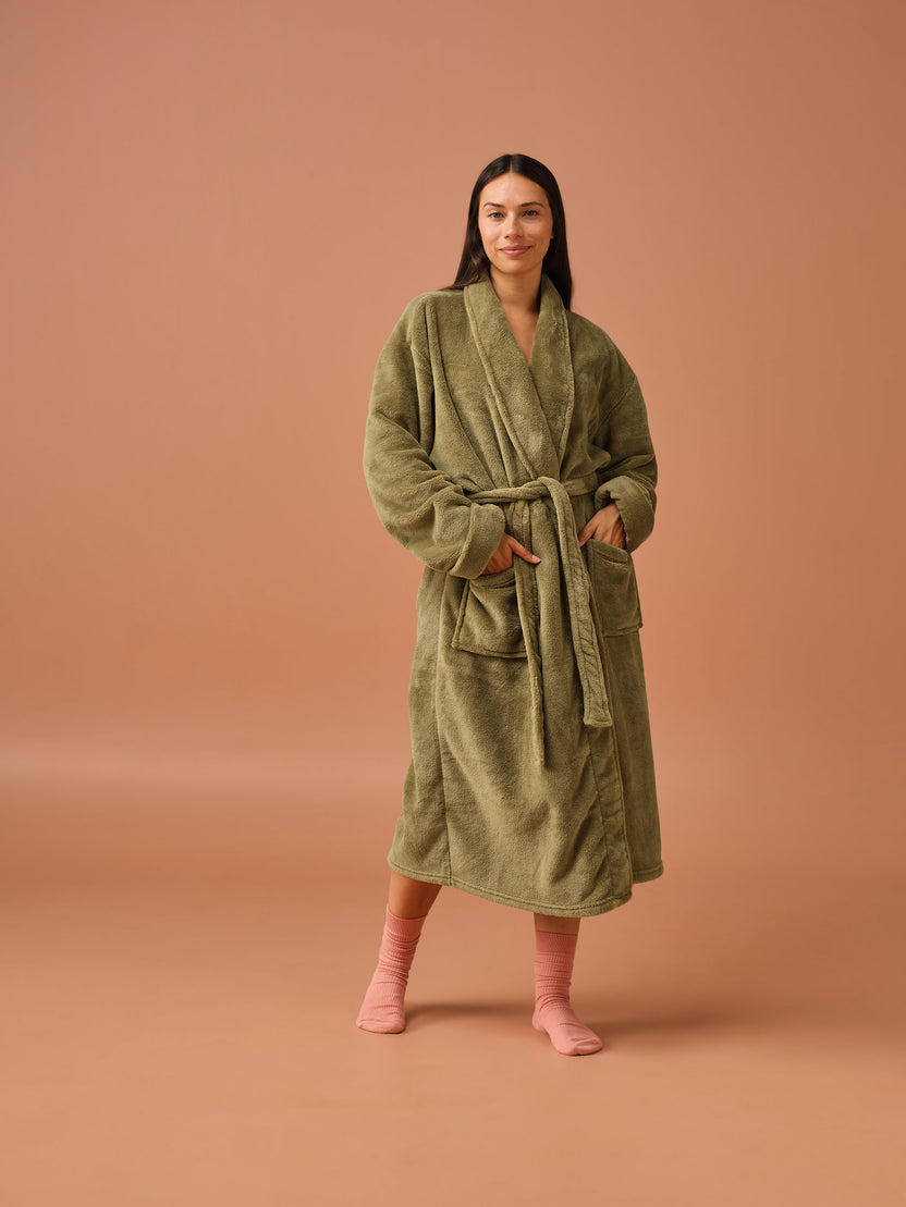 Linen House Bathrobe Plush Plush Olive.