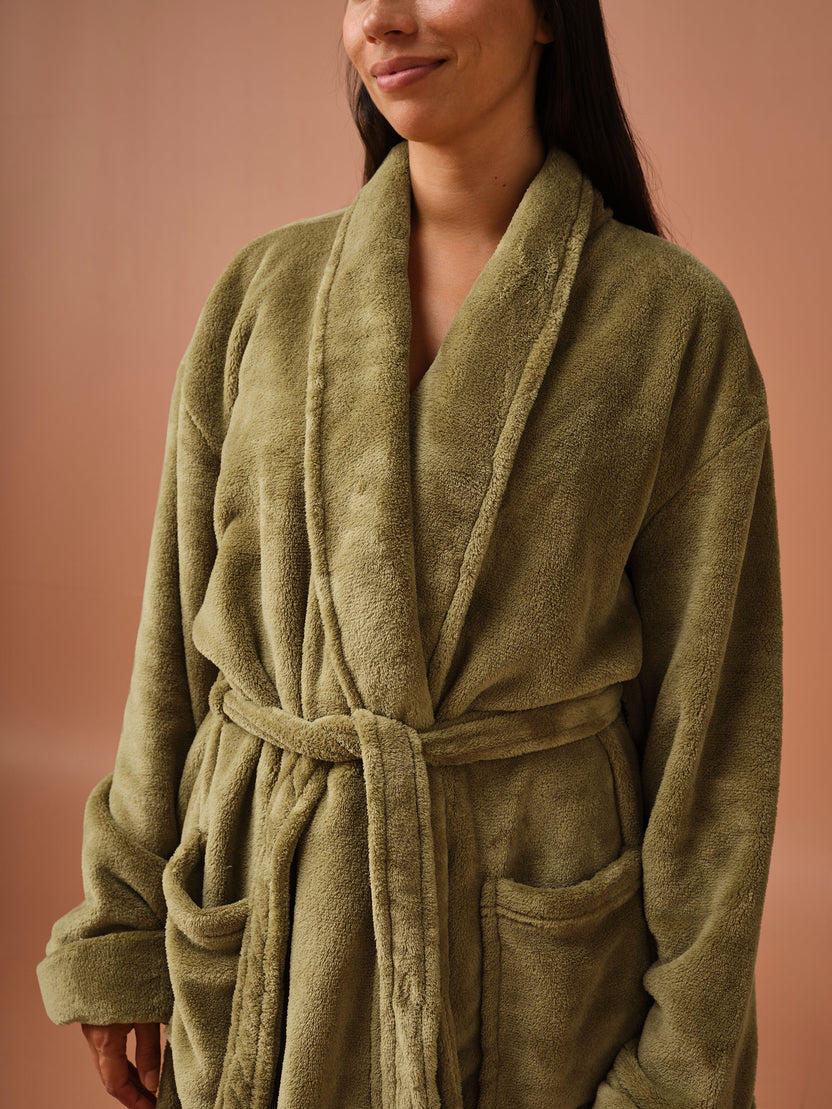 Linen House Bathrobe Plush Plush Olive.