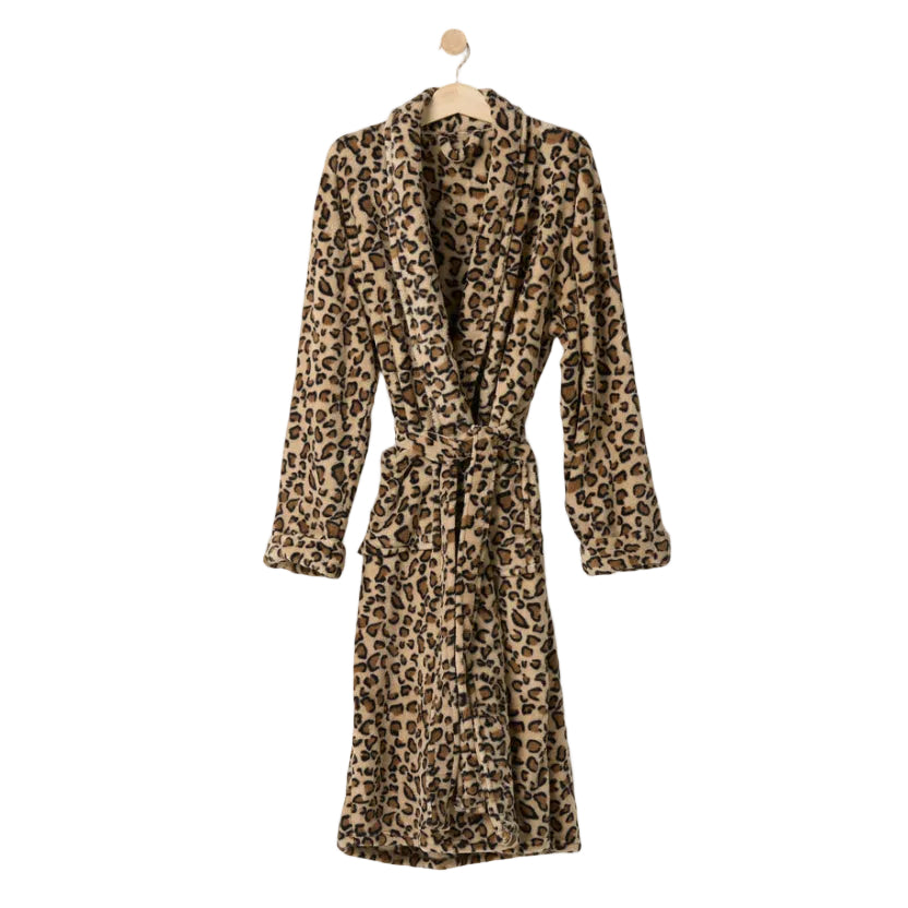 Linen House Bathrobe Plush Caramel Leopard