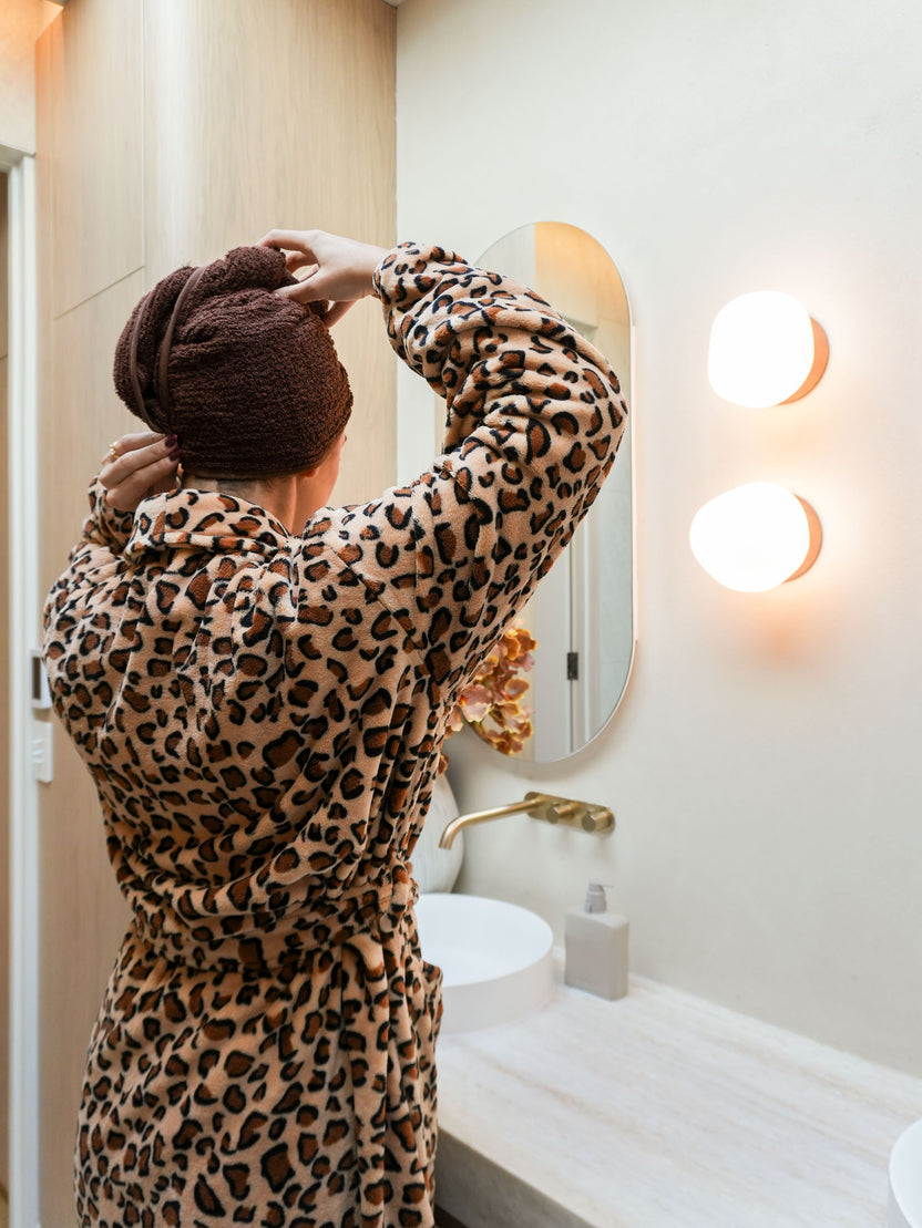 Linen House Bathrobe Plush Caramel Leopard