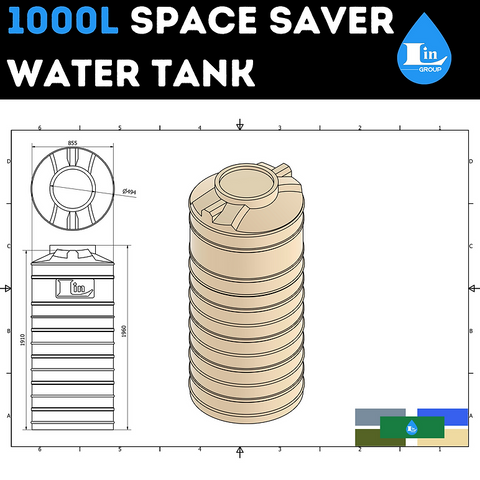 Lin Water Tank Lin Water Tank Space-Saver 1000 Litre Khaki