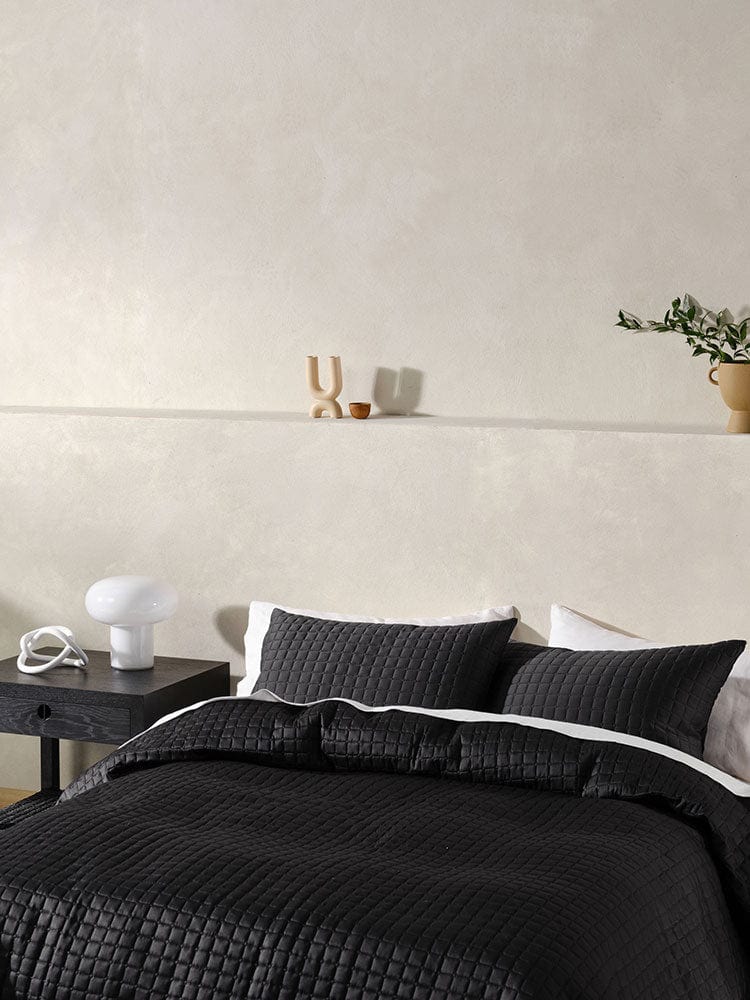 Linen House BEDSPREAD Linen House Verona Black 270x270cm Queen Coverlet Set (7412160888921)