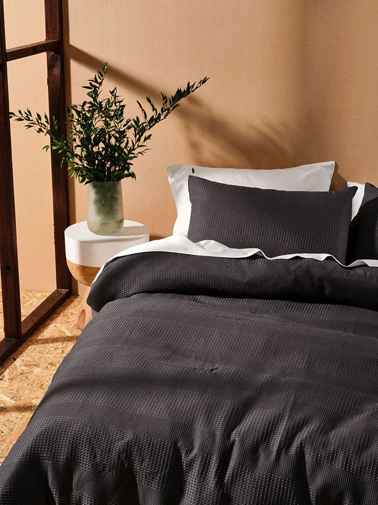Linen House Duvet Cover Linen House Derry Waffle Charcoal Duvet Cover Set (7314268880985)