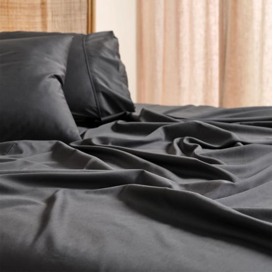 Linen House FITTED SHEET Linen House Elka Bamboo 500 Thread Count Fitted Sheet Charcoal (7347310624857)