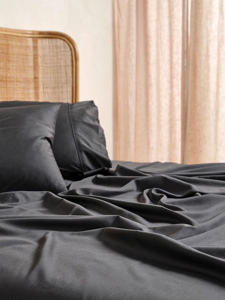 Linen House FITTED SHEET Linen House Elka Bamboo 500 Thread Count Fitted Sheet Charcoal (7347310624857)