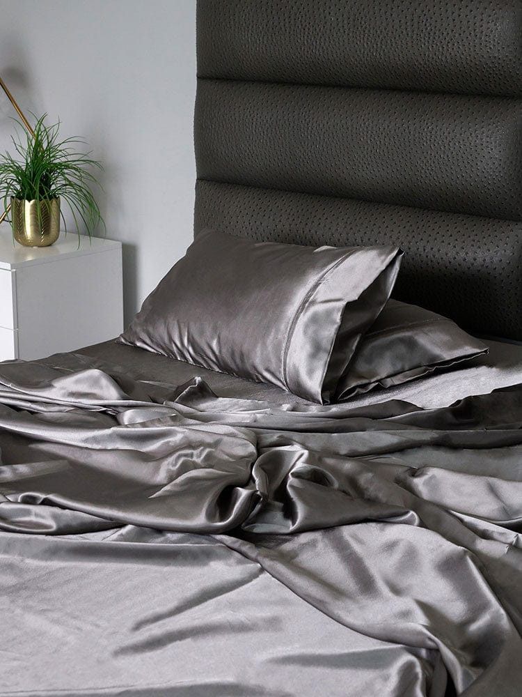 Linen House FITTED SHEET Linen House Satin Sheet Sets Charcoal