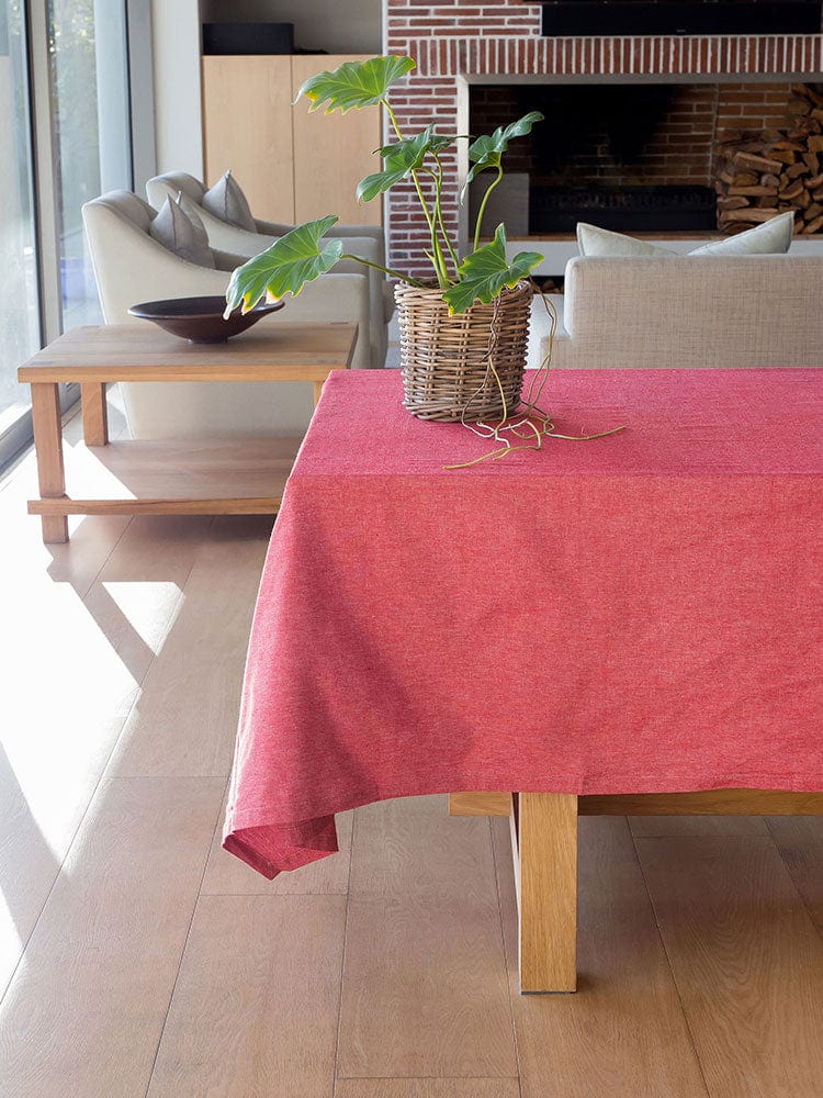 Linen House Table Cloth Linen House Revana Chambray Red Tablecloth (7313728340057)