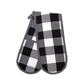 Linen House Table Cloth Linen House Revana Check Black Double Oven Glove (7313738006617)