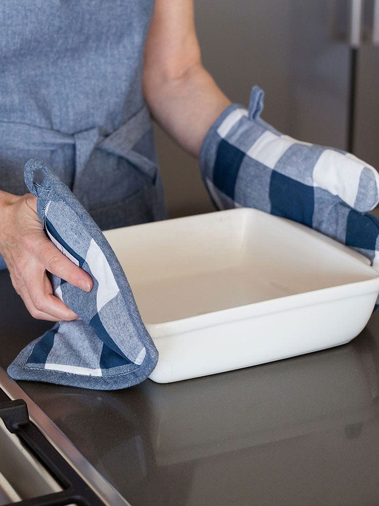 Linen House Table Cloth Linen House Revana Check Navy Pot Holder (7314246205529)