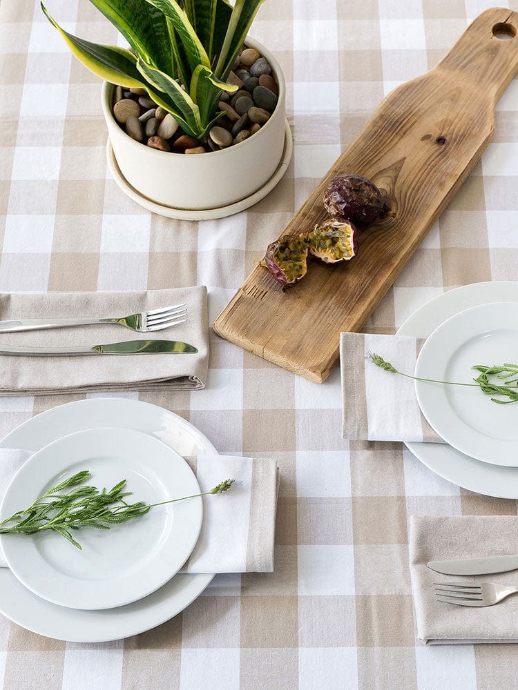 Linen House Table Cloth Linen House Revana Check Stone Tablecloth (7313856987225)