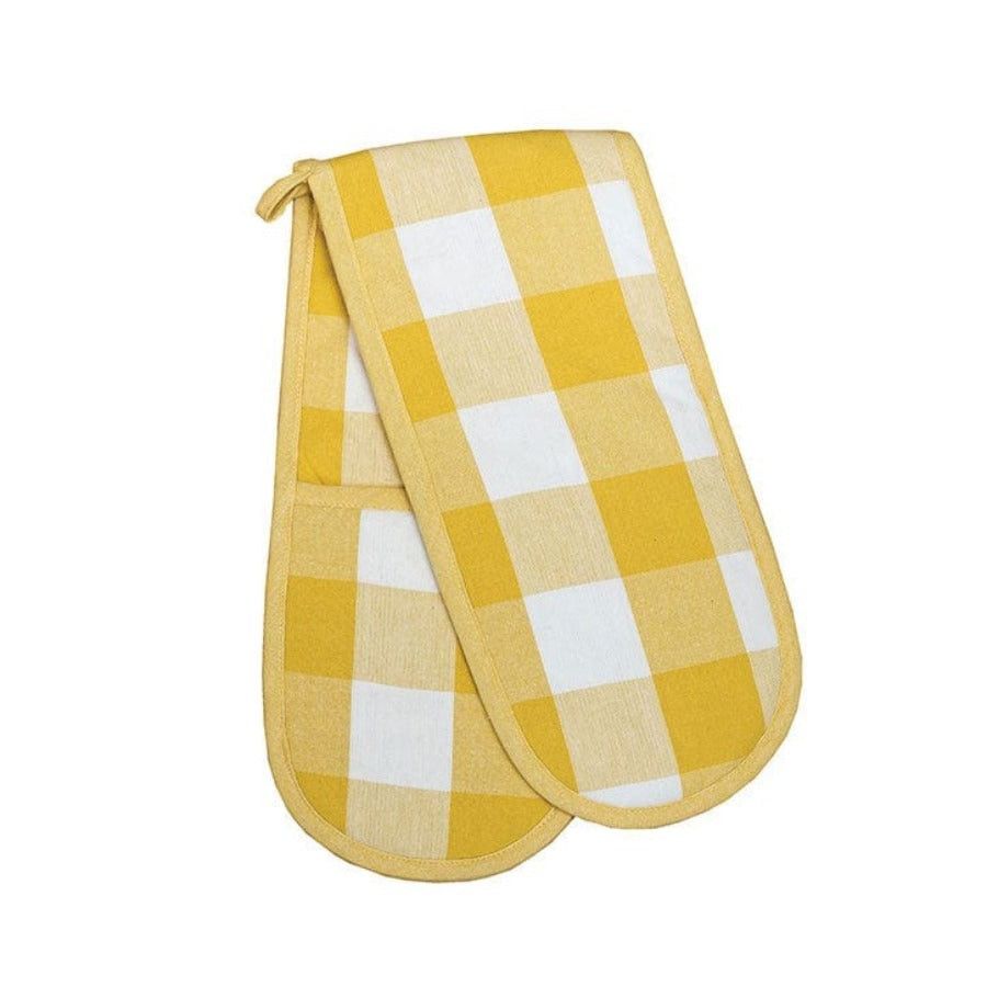 Linen House Table Cloth Linen House Revana Check Yellow Double Oven Glove
