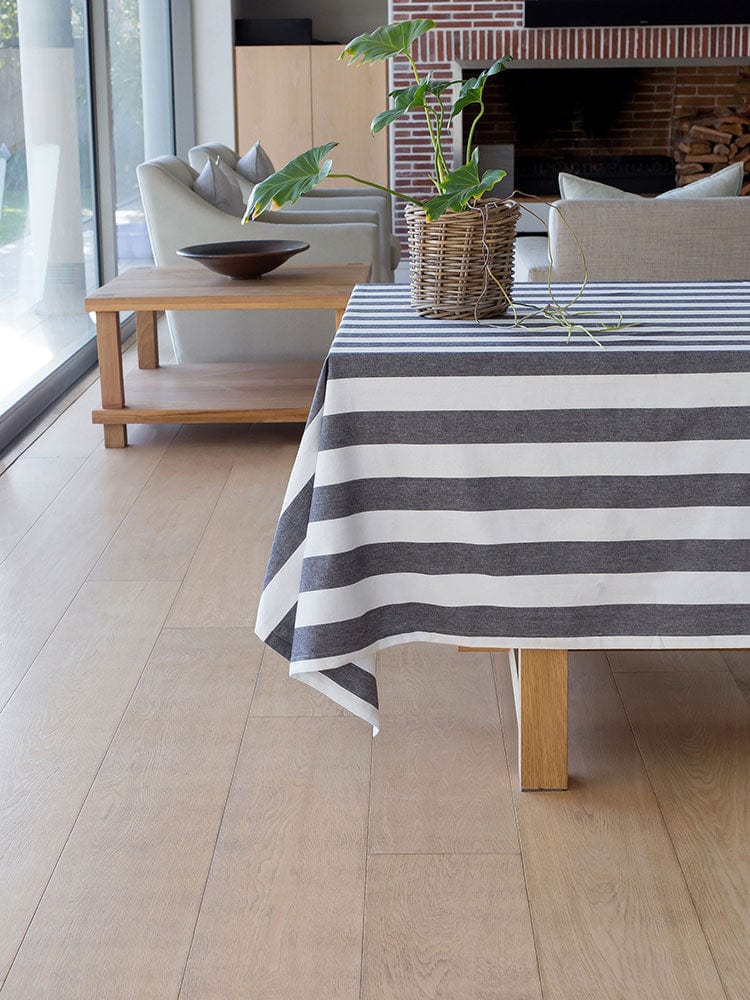 Linen House Table Cloth Linen House Revana Stripe Black Tablecloth (7313851875417)
