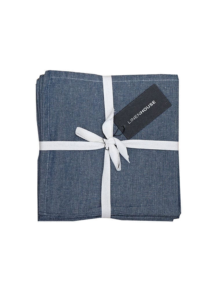 Linen House Table Cloth Napkins 45x45cm napkin [4 pack] Linen House Revana Chambray Navy Tablecloth (7314249384025)