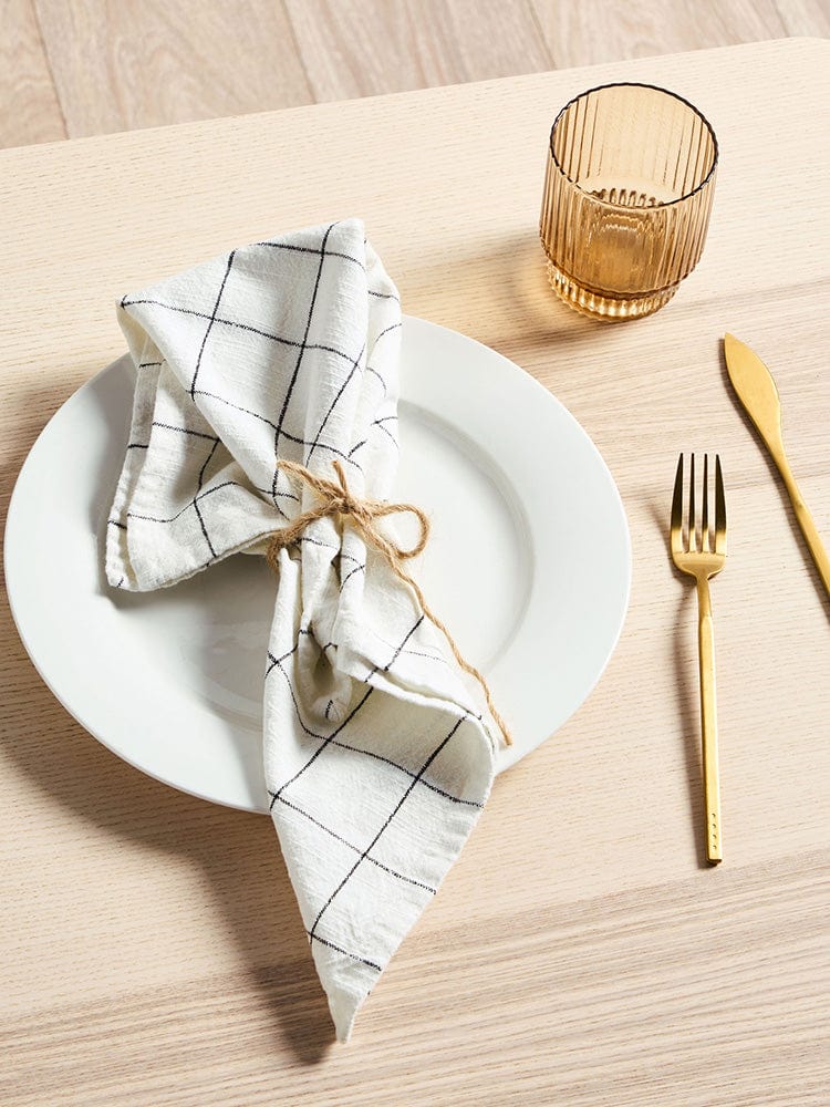 Linen House Table Cloth Napkins 45x45cm napkin [4 pack] Linen House Table Linen Oxford Grid Cream (7301528846425)